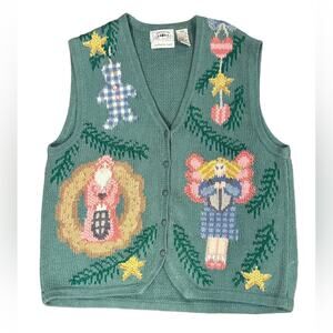 Countryside Classics Aqua Green Women’s XL Cotton/Ramie Button Up Christmas Vest
